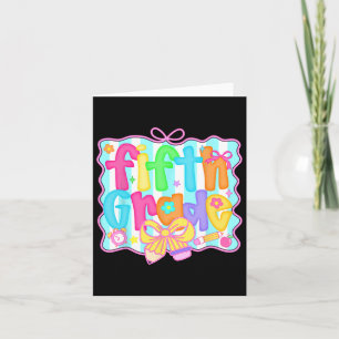 Preppy Back To School 5th Grade Coquette Bow Girls Card