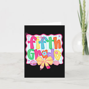 Preppy Back To School 5th Grade Coquette Bow Girls Card