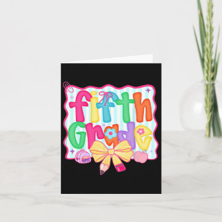 Preppy Back To School 5th Grade Coquette Bow Girls Card