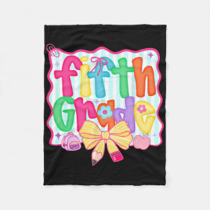Preppy Back To School 5th Grade Coquette Bow Girls Fleece Blanket
