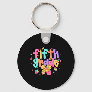 Preppy Back To School 5th Grade Coquette Bow Girls Key Ring