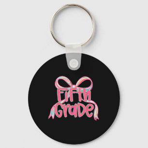 Preppy Back To School 5th Grade Pink Coquette Bow  Key Ring