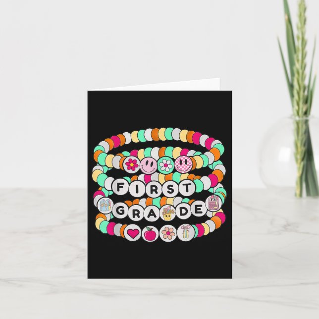 Preppy Back To School First Grade Bracelet Teacher Card (Front)