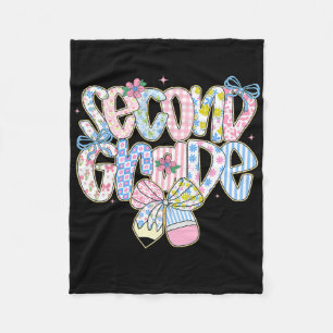 Preppy Back To School Floral 2nd Grade Coquette Gi Fleece Blanket