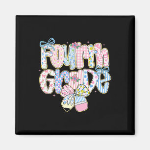 Preppy Back To School Floral 4th Grade Coquette Gi Magnet