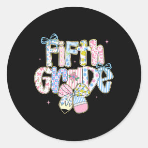 Preppy Back To School Floral 5th Grade Coquette Gi Classic Round Sticker