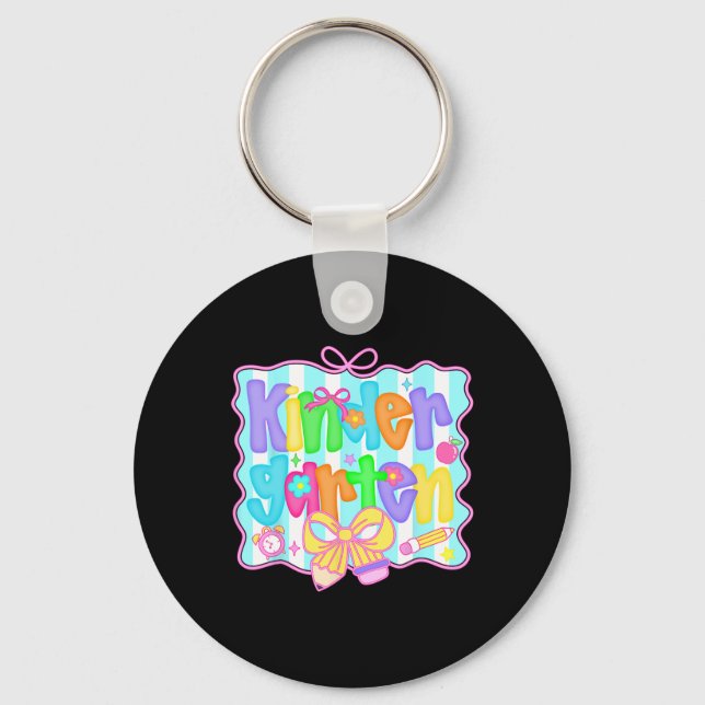 Preppy Back To School Kindergarten Coquette Bow Gi Key Ring (Front)