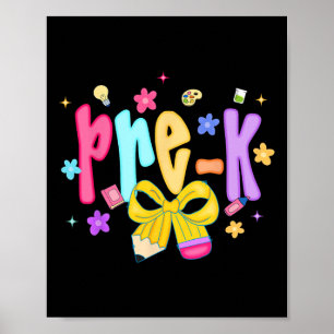 Preppy Back To School Pre-k Cute Coquette Bow Girl Poster