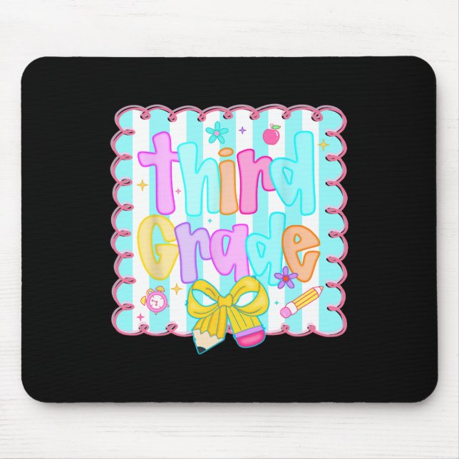 Preppy Back To School Third 3rd Grade Teacher Stud Mouse Pad (Front)