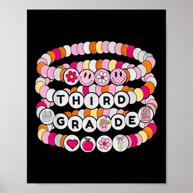 Preppy Back To School Third Grade Bracelet Teacher Poster (Front)