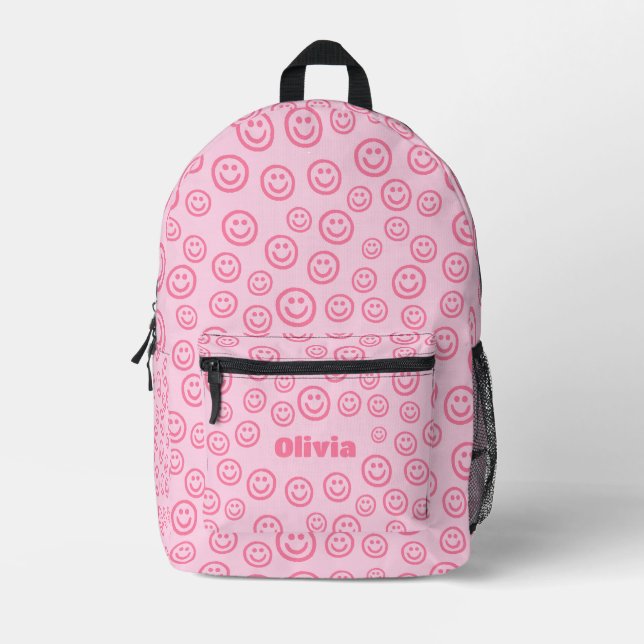 Preppy Backpack, Pink School Supplies Printed Backpack (Front)