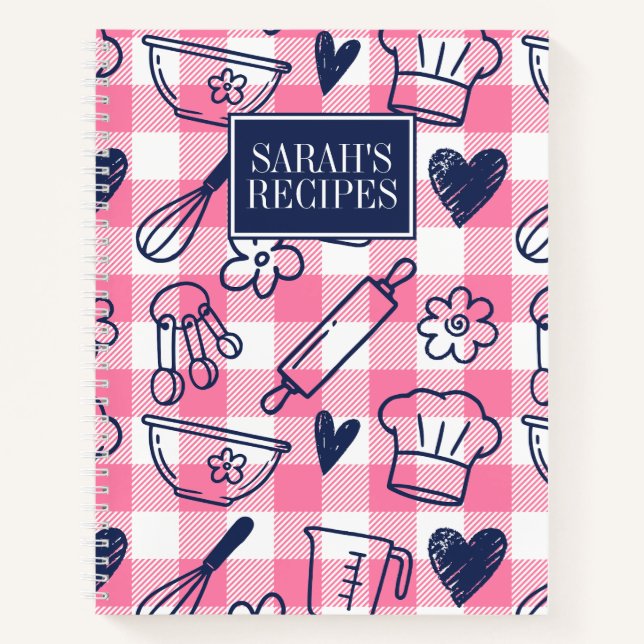 Preppy Baking Pink Gingham Recipe Notebook (Front)