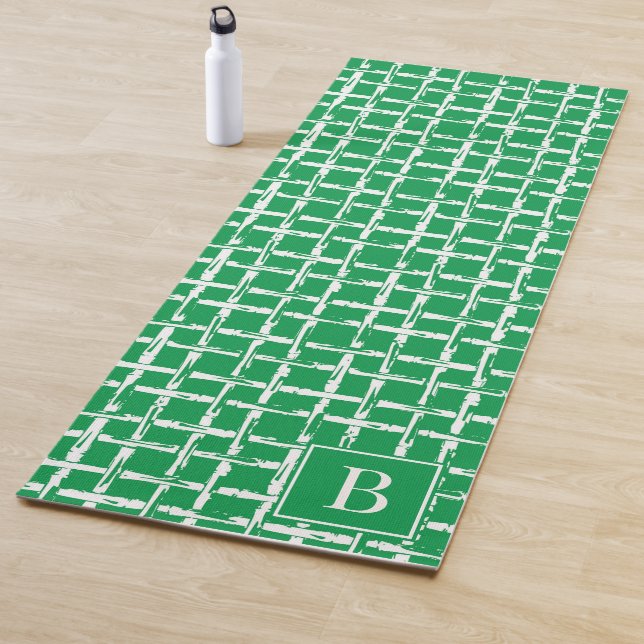 Preppy Bamboo – Green Lattice Monogram  Yoga Mat (In Situ)