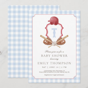Preppy Baseball Crest Baby Shower Invitation
