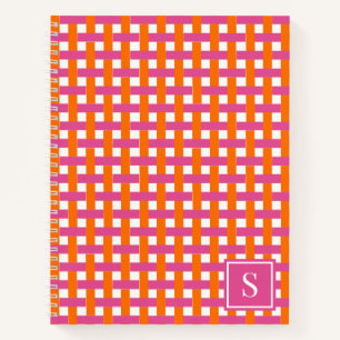 Preppy Basket Weave – Hot Pink & Orange Monogram Notebook