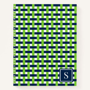 Preppy Basket Weave – Navy & Lime Monogram Notebook