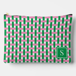 Preppy Basket Weave – Pink & Green Monogram Accessory Pouch