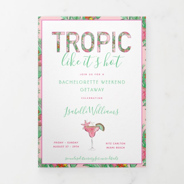 Preppy Beach Bachelorette Itinerary Tri-Fold Invitation (Cover)