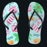 Preppy Beach Scene Coastal Bikini Palm Tree Jandals<br><div class="desc">These preppy beach flip flops are the perfect favour for a girl's weekend,  wedding,  or reunion. This beach scene with beach bags,  bikinis,  palm trees,  sunglasses,  beach bags,  and beach hats can be found on other products in my store,  PageCreativeDesigns.</div>