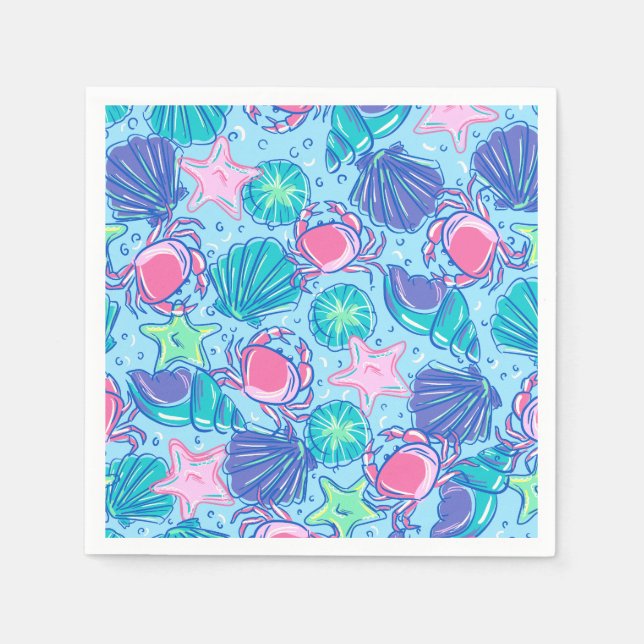 Preppy Beach Shell Crab Napkin (Front)
