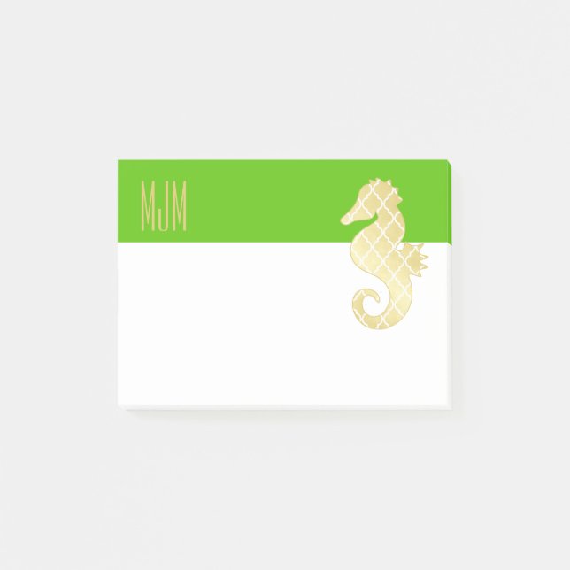 Preppy Beach Tropical Seahorse Green Post-it Notes (Front)