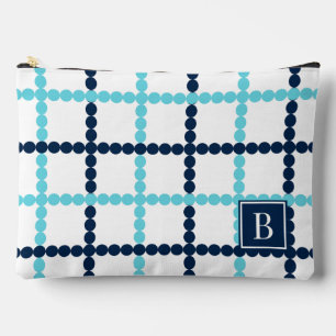 Preppy beaded Windowpane Aqua & Navy             Accessory Pouch