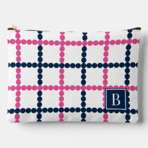 Preppy beaded Windowpane Pink & Navy Accessory Pouch