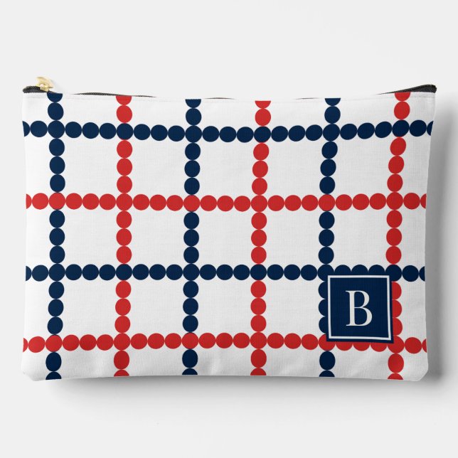 Preppy beaded Windowpane Red & Navy             Accessory Pouch (Front)