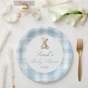 Preppy Bear Baby Shower Boy Paper Plate