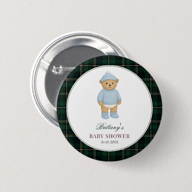 Preppy Bear Baby Shower Button (Front & Back)