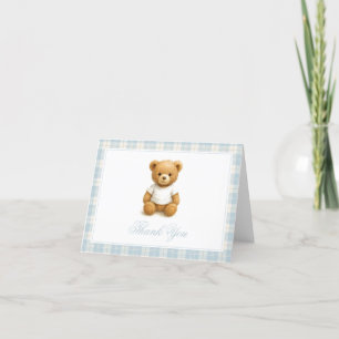 Preppy Bear Blue Plaid Baby Shower  Thank You Card