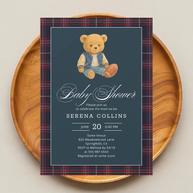 Preppy Bear Football Baby Shower Invitation (Creator Uploaded)