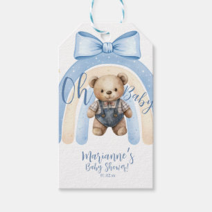 Preppy Bear Overalls Boy Casual Baby Shower Gift Tags