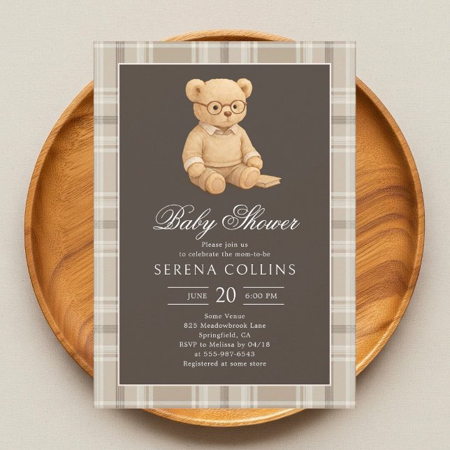 Preppy Bear Soft Neutral Baby Shower Invitation (Creator Uploaded)