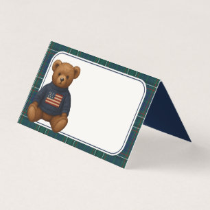 Preppy Bear Tartan Plaid Boy Theme Place Card