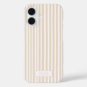 Preppy Beige Stripe Monogram Pretty iPhone 16 iPhone 16 Case