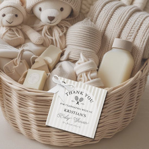 Preppy Beige Tennis Chic Baby Shower Thank You Favour Tags
