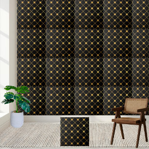 Preppy Black and Gold Geometric Tile