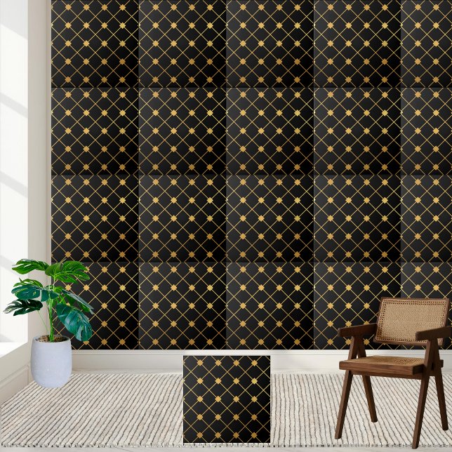 Preppy Black and Gold Geometric Tile (Preppy Black and Gold Geometric Tile)