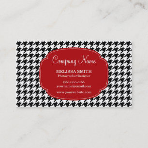 Preppy Black and Red Houndstooth Pattern Business Card