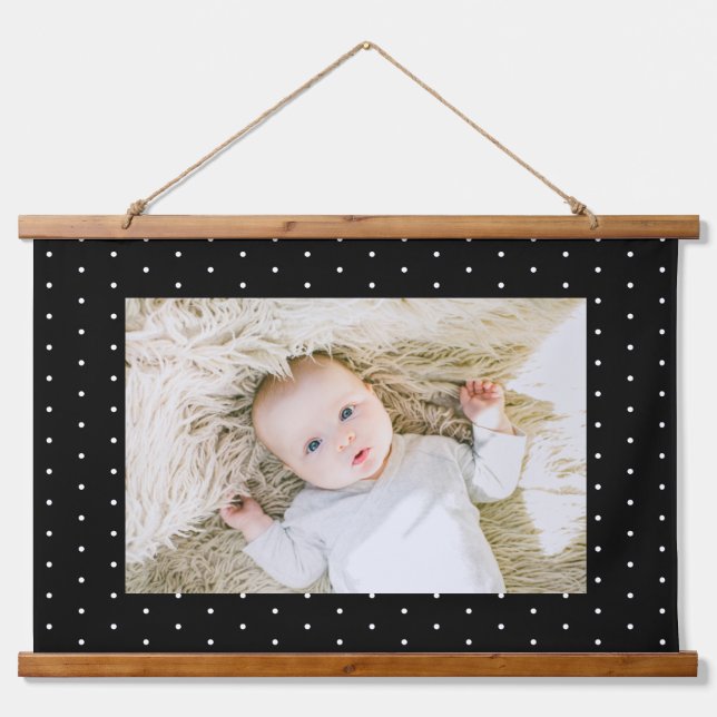  Preppy Black and White Tiny Polka Dots Pattern Hanging Tapestry (Front)