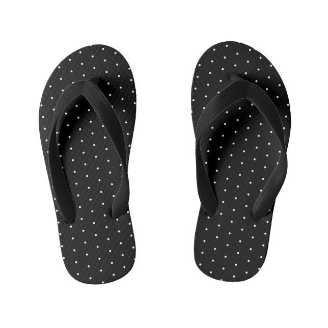 Preppy Black and White Tiny Polka Dots Pattern Kid's Jandals (Footbed)