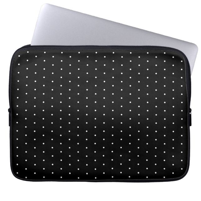  Preppy Black and White Tiny Polka Dots Pattern Laptop Sleeve (Front)