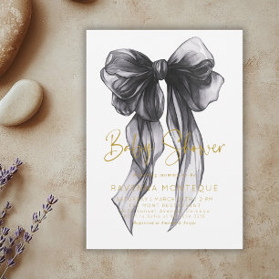 Preppy Black Bow Clean Personalised Baby Shower Invitation
