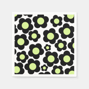 Preppy Black Neon Green Hippie Flower Pattern Napkin