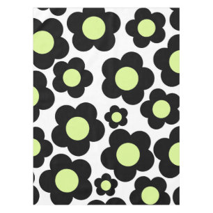 Preppy Black Neon Green Hippie Flower Pattern Tablecloth