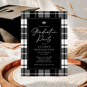 Preppy Black White Tartan Graduation Invitation