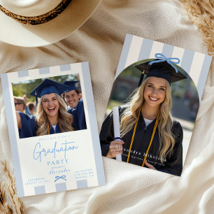 Preppy Blue 2 Photo Arch Graduation  Invitation