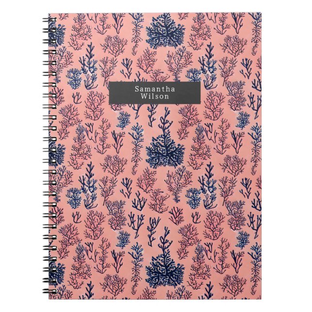 Preppy Blue and Coral Pattern Tropical Notebook (Front)
