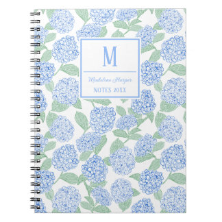 Preppy Blue and Green Hydrangeas Monogram Notebook